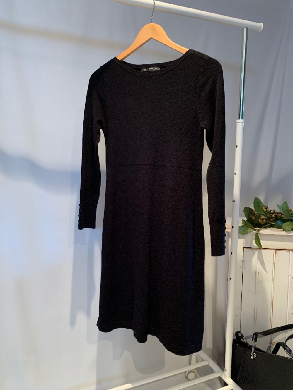Black Knit Betty Barclay Fit-and-Flare Long Sleeve Dress, Size 10